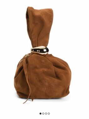NWT Cheval Brown Italian Leather Suede Knot Gold Wristlet Dumpling Bag